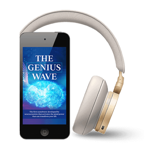 The Genius Wave audio shown on smartphone with headphones for at-home listening